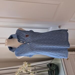 Peter Millar Womens Performance Blue/White Print Sleeveless Golf Polo Shirt SM